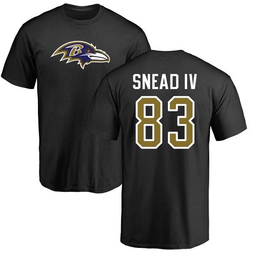 Men Baltimore Ravens Black Willie Snead IV Name and Number Logo NFL Football #83 T Shirt